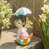 Duck Figurine with Umbrella Decorative Small Garden Ornament for Courtyard,