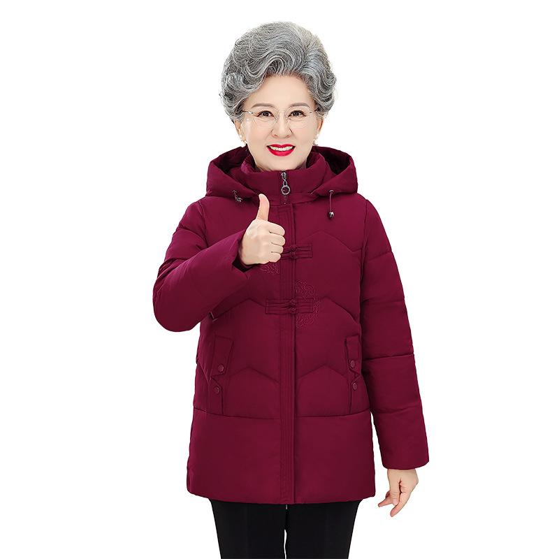 Short Winter Thickened Warm Jacket Middle-aged and Elderly Women's Cotton-padded Jacket with Hat Down Cotton-padded Jacket