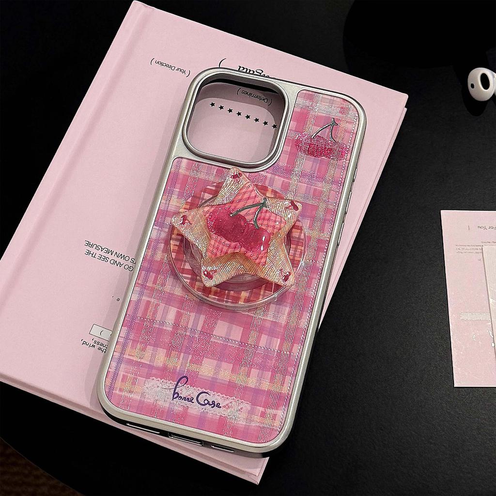 Gilt Mobile Phone Case Apple 16promax Red Plaid Cherry Iphone15 Electroplating 14 Suitable for Various Models