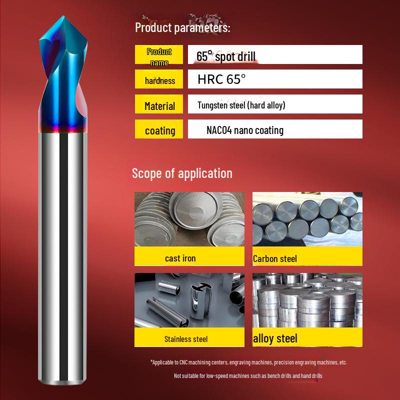 Tiangong Tungsten Carbide-Coated Chamfering Knife: 65° Center Drill, 90° Fixed Point, Alloy Centering Milling Cutter.