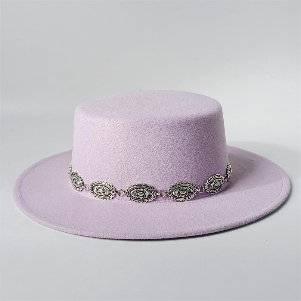 Unisex Klassische Filz Kirchenhüte Britischer Stil Breiter Rand Oberer Fedora Hut Hochzeits Verkleidung Breiter Rand Flacher Oberteil