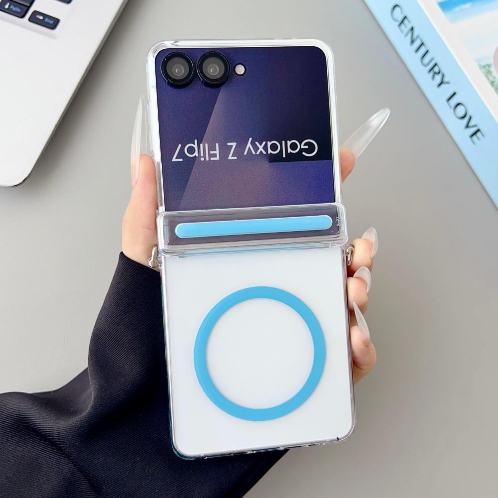 Transparent Frosted Magnetic Wireless Charging Hinged Phone Case For For Samsung Z Flip 7 5G Ultra Thin Shockproof Protection Cover