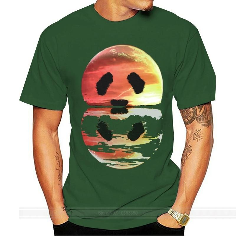 Sunset Panda Moon Shadow T-Shirts Men Formal Short Sleeve  Pullover Cotton Clothes University T Shirt Oversize Beach Tshirt