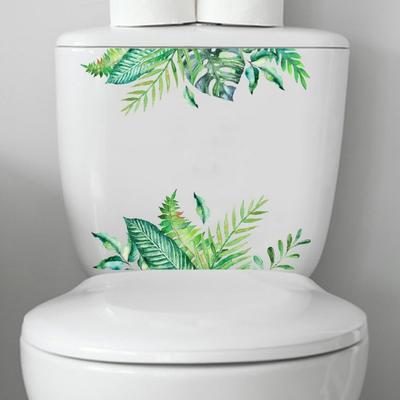 Green Plant Toilet Sticker Removable Self-adhesive Waterproof PVC Living Room Wall Art Fern Leaf Bathroom Toilet Lid Decoration Decal