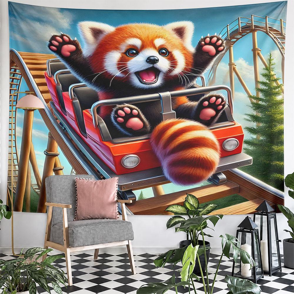Red Panda on a Thrilling Roller Coaster Pattern Wall Hanging Tapestry Decorative Tapestry Home Decor for Bedroom and Living Room