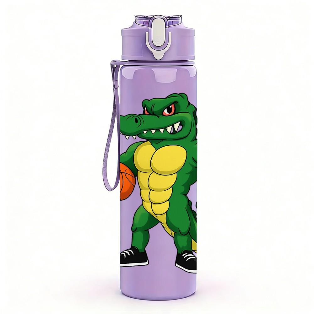 1PC Basketball Playing Dinosaur Pattern 750ml Color Plastic Sports Water Bottle Leakproof Flip Straw Lid Suitable for Sports Office Home Use