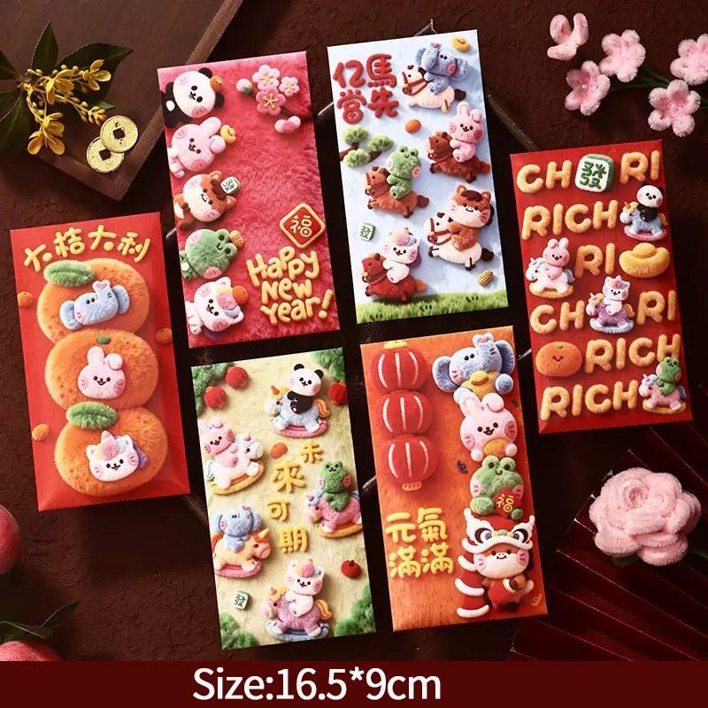 4/6PCS New Year Red Envelope Year of The Horse Red Chinese Hongbao Money Envelopes Hongbao Bag The Year of Horse Lucky Money Bag