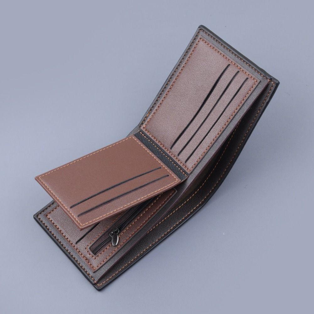 New PU Leather Men's Short Wallet Black Coffee Large Capacity Multiple Pockets Two-fold Retro Coin Purse Men Women