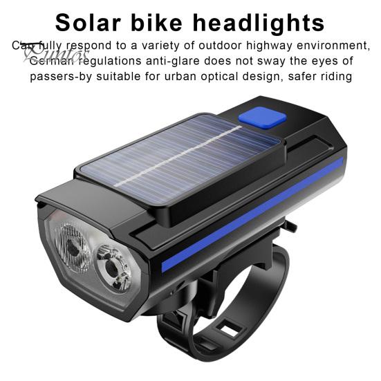 Universal Bike Front Light with Horn Multi-Functional Solar-Powered High Brightness Long-Range Illumination Bicycle Light