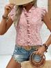 Nuevo Conjunto de Chaleco de Verano para Mujer Camisa de Manga Corta con Volantes de Encaje Floral