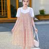 Maternity Clothes New Dress Floral Zou Ju Spring and Summer Thin Fake Two Loose Large Size Medium and Long T-shirt Skirt