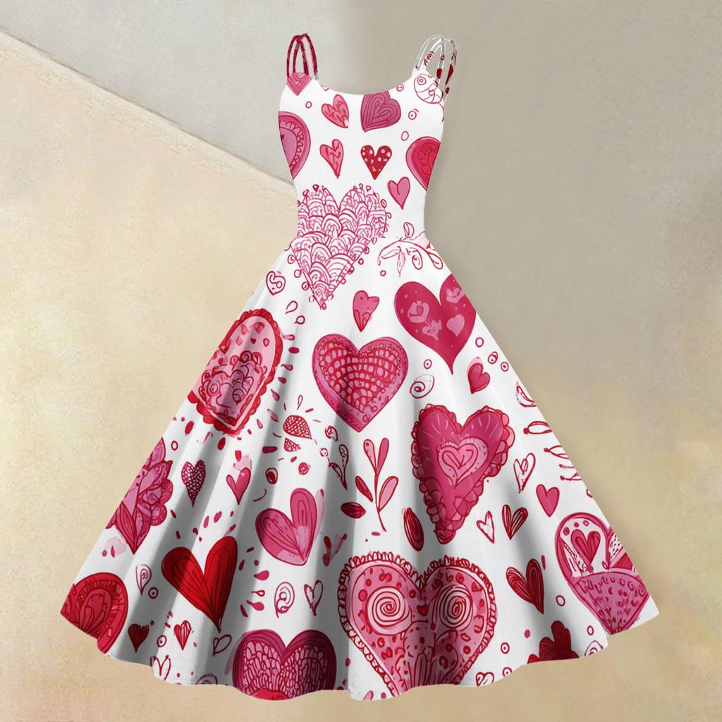 Women's Valentine's Day Love Heart Print Sexy Off Shoulder Vintage Dress
