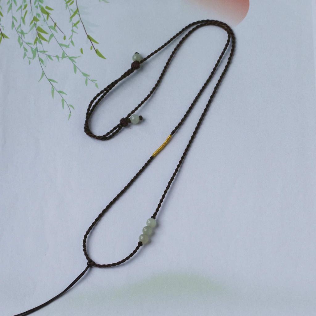 Elegant Jade Pendant Lanyard Necklace: Fine Gemstone Cord, Peace Buckle Braiding, Gold Clavicle Chain, Thin Women's Cord.