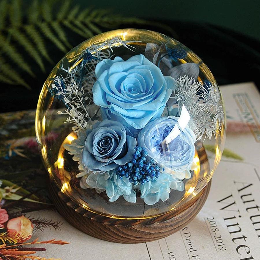 

Вечный цветок букет из сушеных натуральных цветов готовые украшения украшение для дома настоящая роза стеклянный купол подарочная коробка