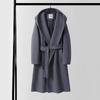 Winter Wool Cashmere Hooded Bathrobe: Long, Cozy, Belted Outerwear Coat Without Buttons