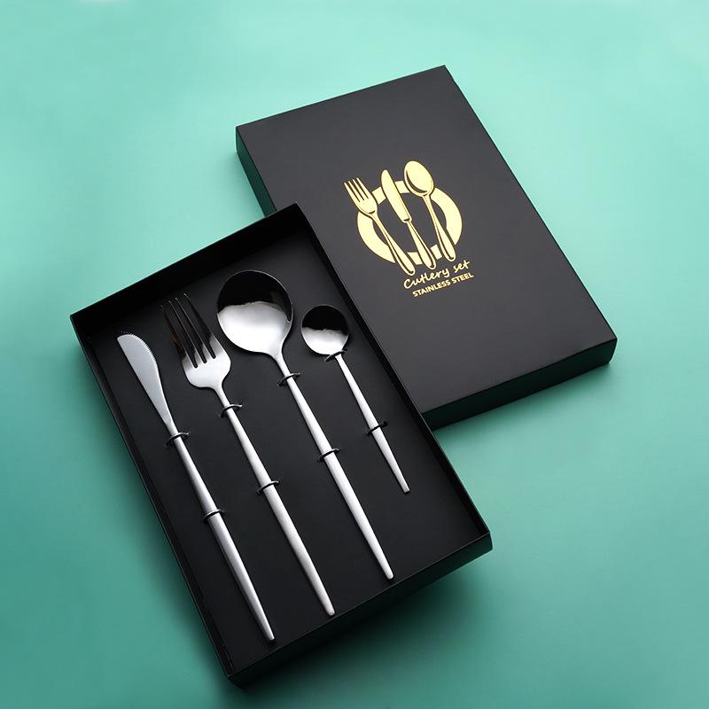 Portuguese Tableware Set: Stainless Steel Knife, Fork, Spoon - 4-Piece Western Steak Gift Box