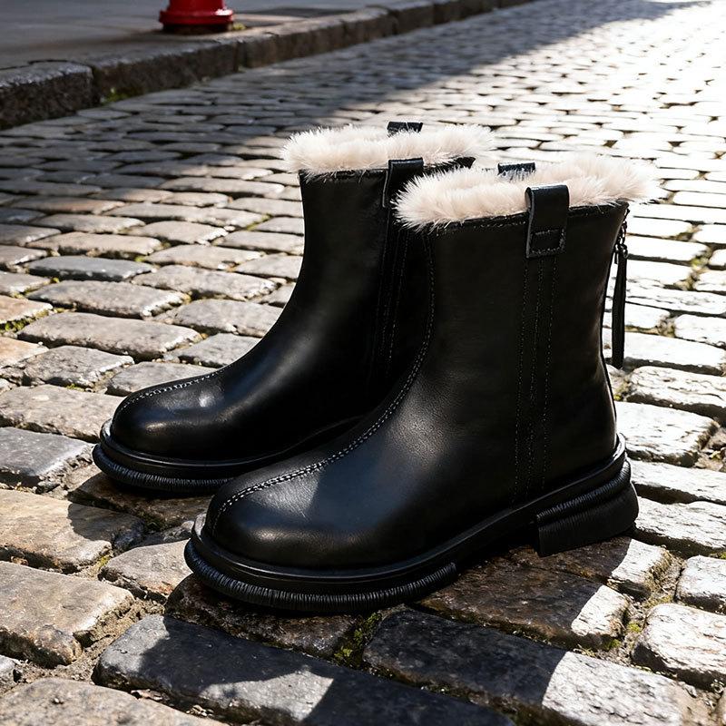 British Style Brown Martin Boots Women's Autumn and Winter New Velvet Snow Boots Thickened Cotton Boots Short Boots