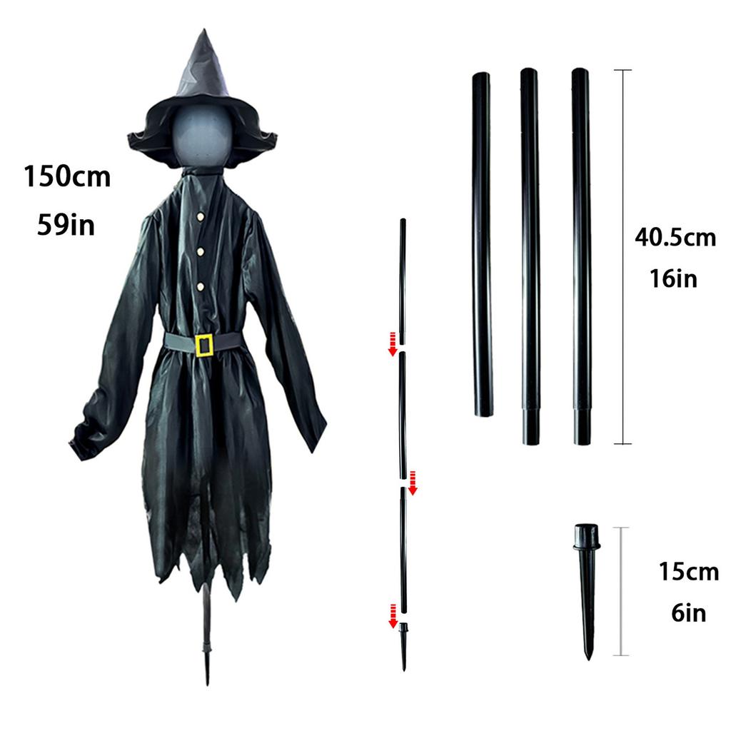Halloween Yard Decorations Lighted Witch Stakes 59-inch Horror Prop With Led Glowing Face Stake For Pathway Outside Fall Garden