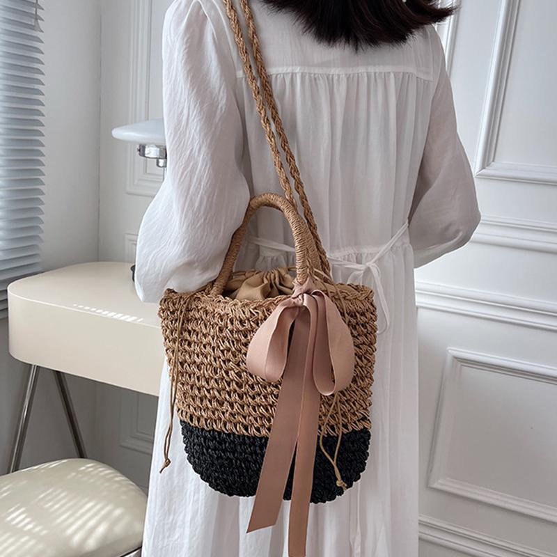 Yogodlns летняя соломенная женская сумка через плечо с бантом и декором — фото 5