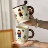 Cartoon Character Cute Mug with Lid and Spoon Retro Girl High Looking Ceramic Children's Cup for Drinking Water for Home Use