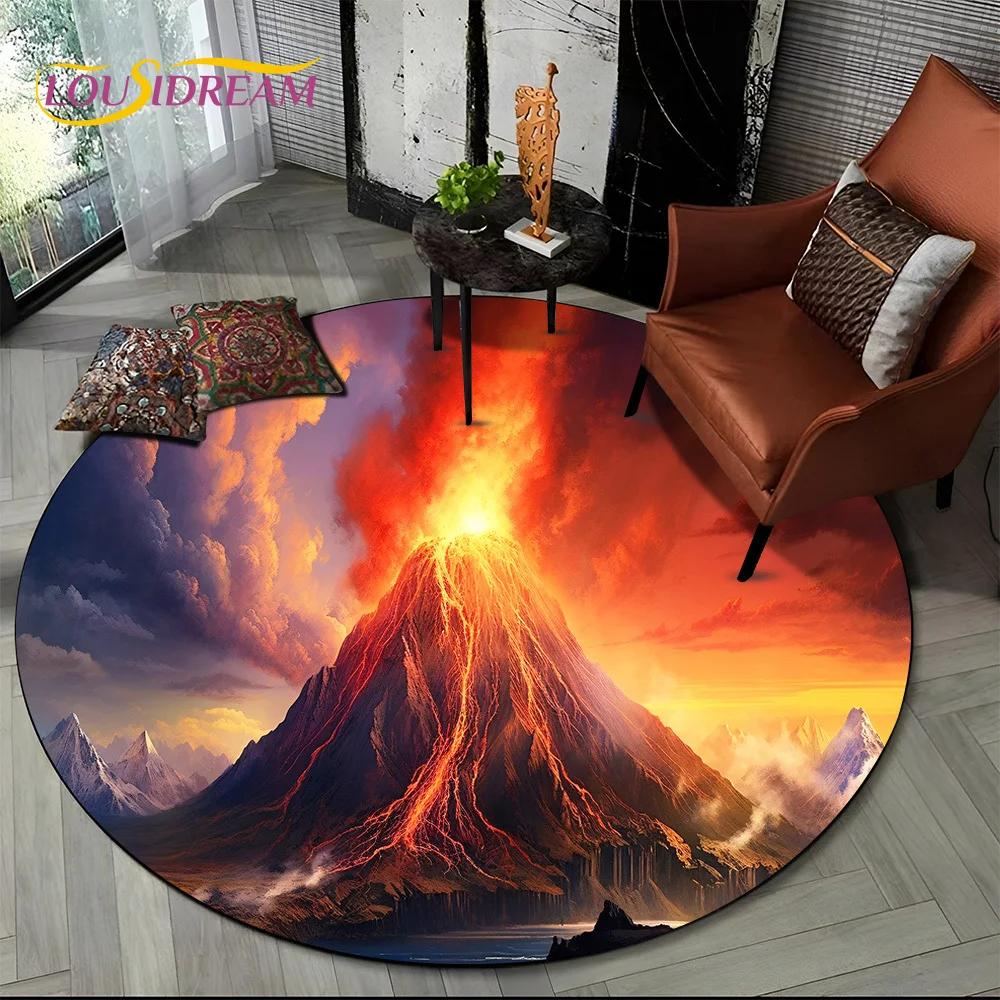 Latest 3D Illusion Volcano Lava Magma Round Carpet Rug for Living Room Bedroom Sofa Decor,Kids Area Rug Non-slip Floor Mat Gift