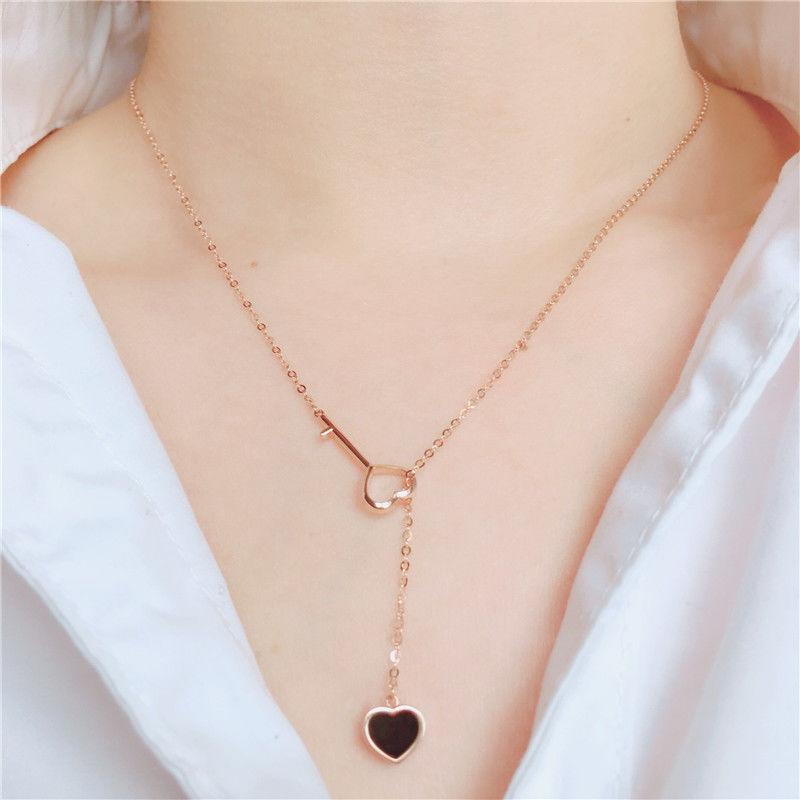 Purple Gold Peach Heart Black Necklace Color Gold Plated Rose Gold High-End Fashion Women'S Necklace
