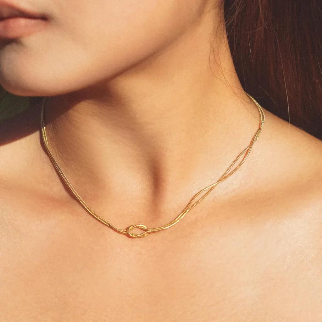 Trendy Love Knot Double Snake Chain Necklace Women Stainless Steel Clavicle Chain Choker Gold Color Jewelry Gift 2026 Wholesale