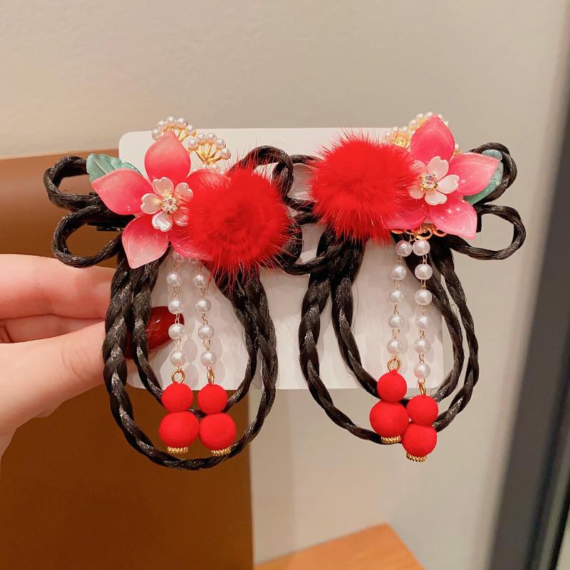 Red New Year Hanfu Hair Clips for Girls - Chinese Style Floral Headwear