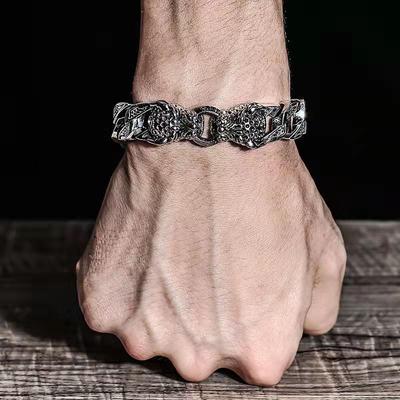 Mighty Leopard Bracelet Double Leopard Head Bracelet Men's and Women's Retro Hand Chain Fashion New Style