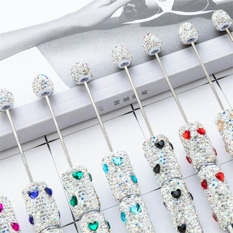 6pcs Rhinestones Fancy Pen Ballpoint Pen Smooth Writing Pen 1.0mm Glittering Beadable Pen Stationery Pen for School