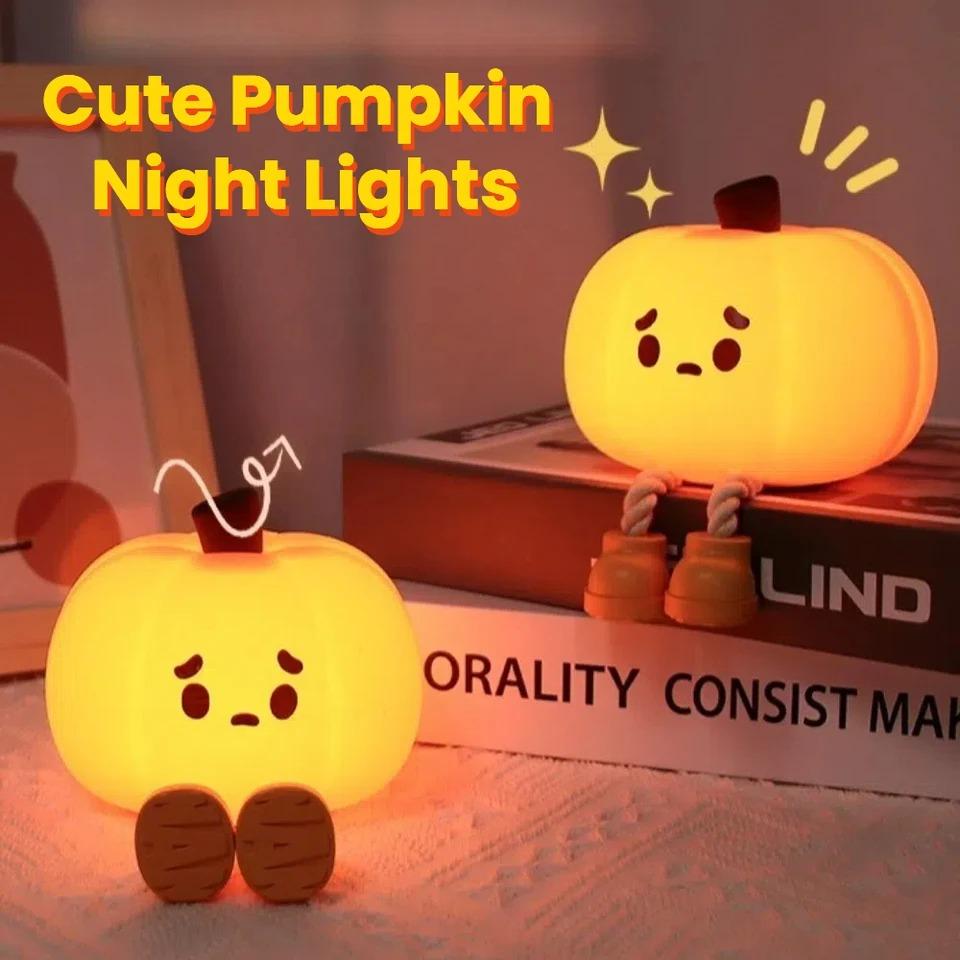 Sad Face Pumpkin Night Lights Cute Soft Silicone Safe Lamp Decorations Timing Dimmable Bedside Decor Kids Baby Halloween Gifts Holiday