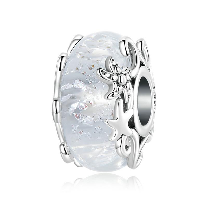 Bamoer 925 Silver Waves Glaze Spacer Beads Crystal Ball Pendant Fit for Silver Charms Bracelet & Bangle Fine Jewelry
