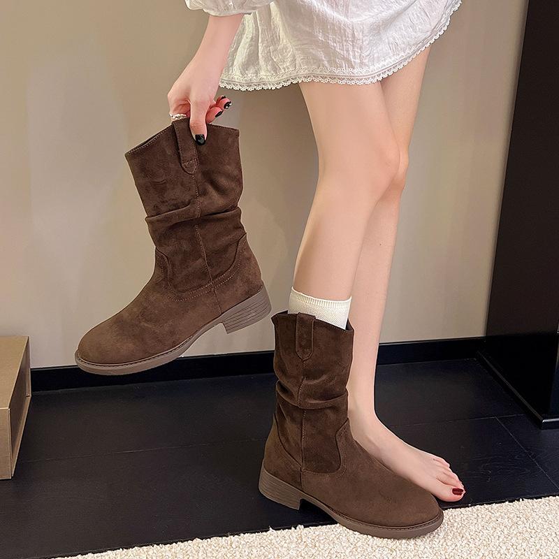 Coarse Heel High Heel Brown Short Boots Children's 2025 New Summer and Autumn Stacking Boots Western Cowboy Sichuan-Tibet Medium Boots Martin Boots