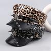 Hip-hop Y2k Beret Hat Punk Flat Top Cap Vintage Rivet Leopard Hat  for Girls
