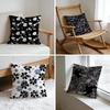 Cushion Cover Washed Linen Soft Breathable Decorative Case for Sofa Home Pillow Cover Black and White Plant Pattern Leaves