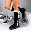 New Winter Fleece Lined Turn Over Long Boots with Buckles Fluffy Thick Snow Cotton Thigh High Boots
