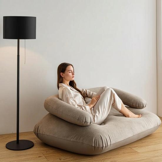 Huaqianguhh Inflatable Flocked Sofa for Adults, Heavy Duty Blow-up Lounge Chair, Single Double Air Couch Indoor Outdoor Living Room