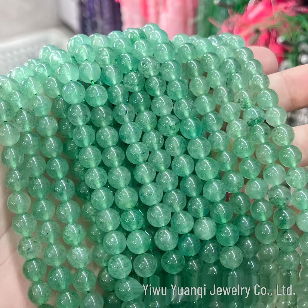 Yuanqi Jewelry Natural Green Strawberry Quartz Round Beads Bracelet DIY Handmade Accessories.