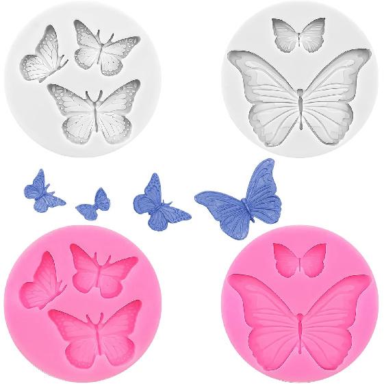 4 Pcs Butterfly Silicone Molds Mini Butterfly Fondant Mold Cute Soap Epoxy Resin Mold Sugarcraft Candy Chocolate Molds for Sugarcraft Cake Decorating