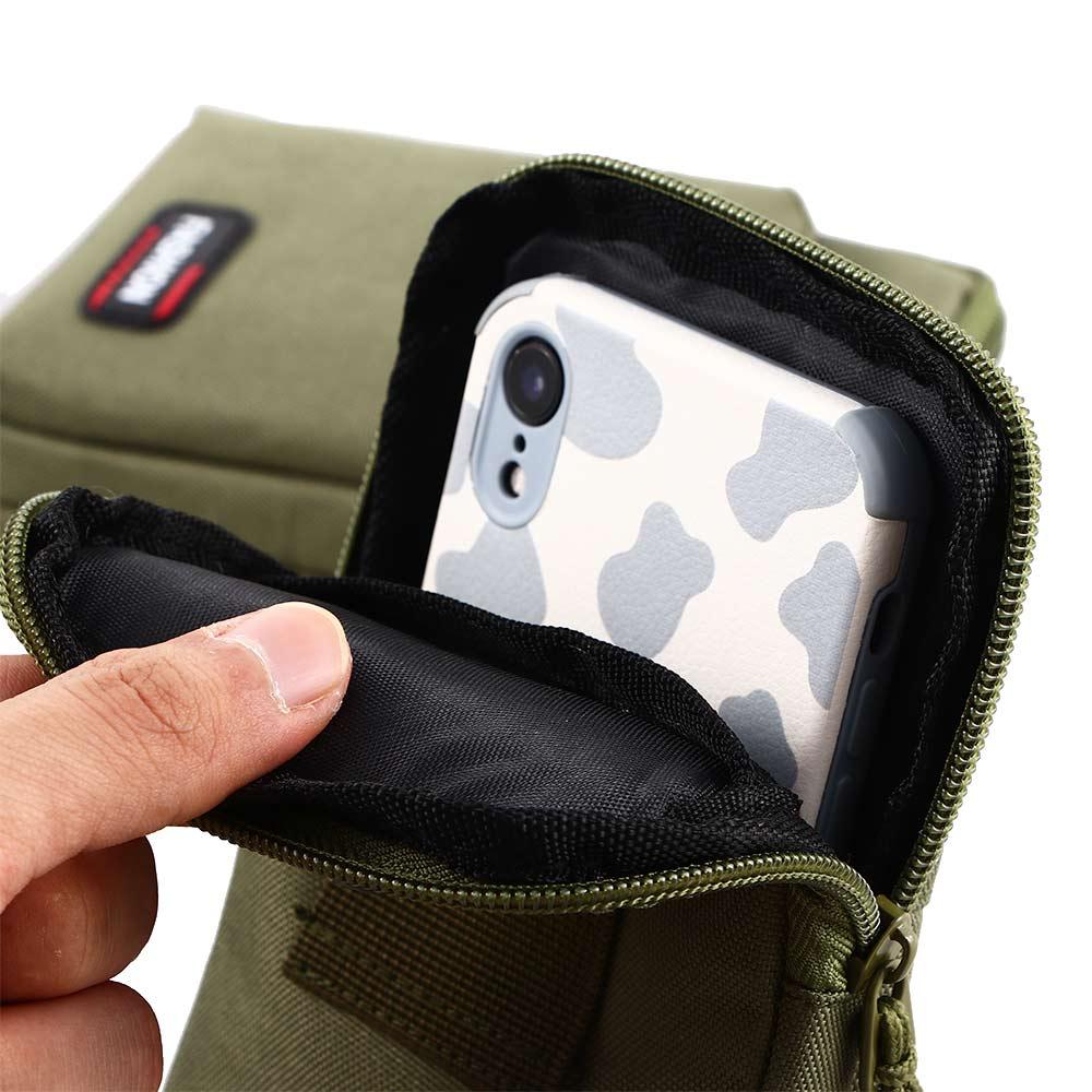 Khaki Green Single/Double Layer Belt Waist Bag Men Phone Pouch Waist Fanny Pack Mobile Phone Bags