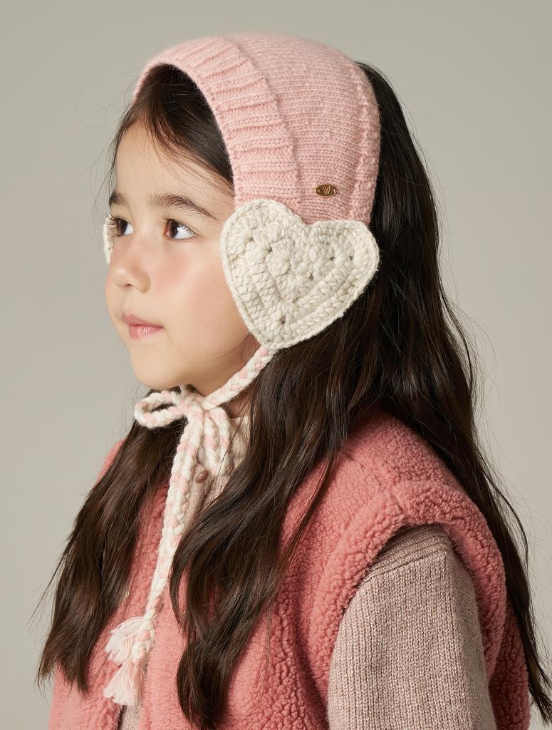 Hwaiteusaenjeu Raccoon Wool Blend Heart Earmuffs Kids Libor (3 Colors)
