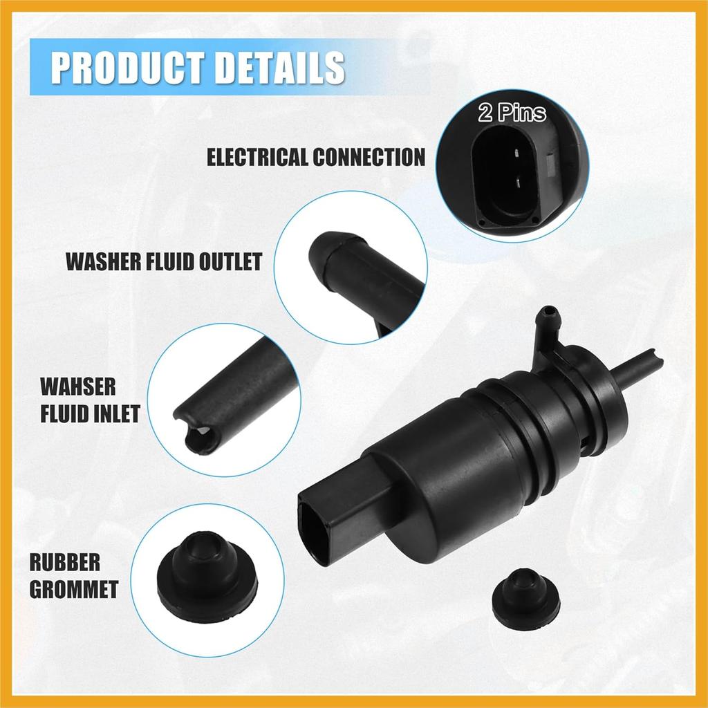 Windshield Washer Motor Pump with Grommet for Honda Pilot - Pack of 1 Black Durable Material Replacement