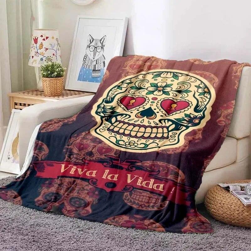 Vintage  Mexican Day of The DeadPattern Blanket Star Art Flannel Thin Blanket Portable Home Travel Office Lunch BreakBlanket