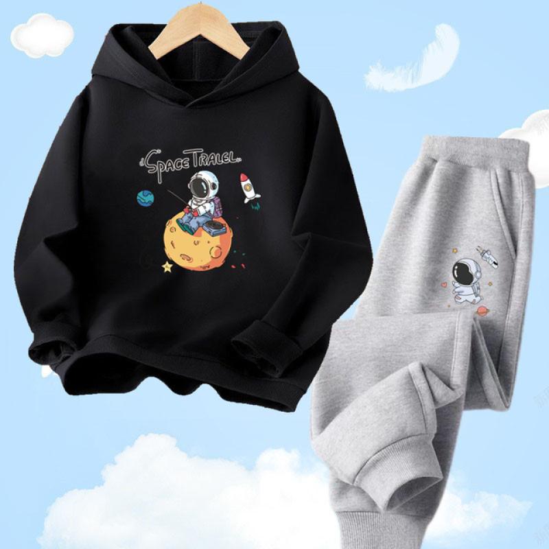 Children's Spring Autumn Funny Astronaut Printed Hoodies Set Pullover Children's Suits Hoody Sweatshirt Sportswear+Pants 2pc Set
