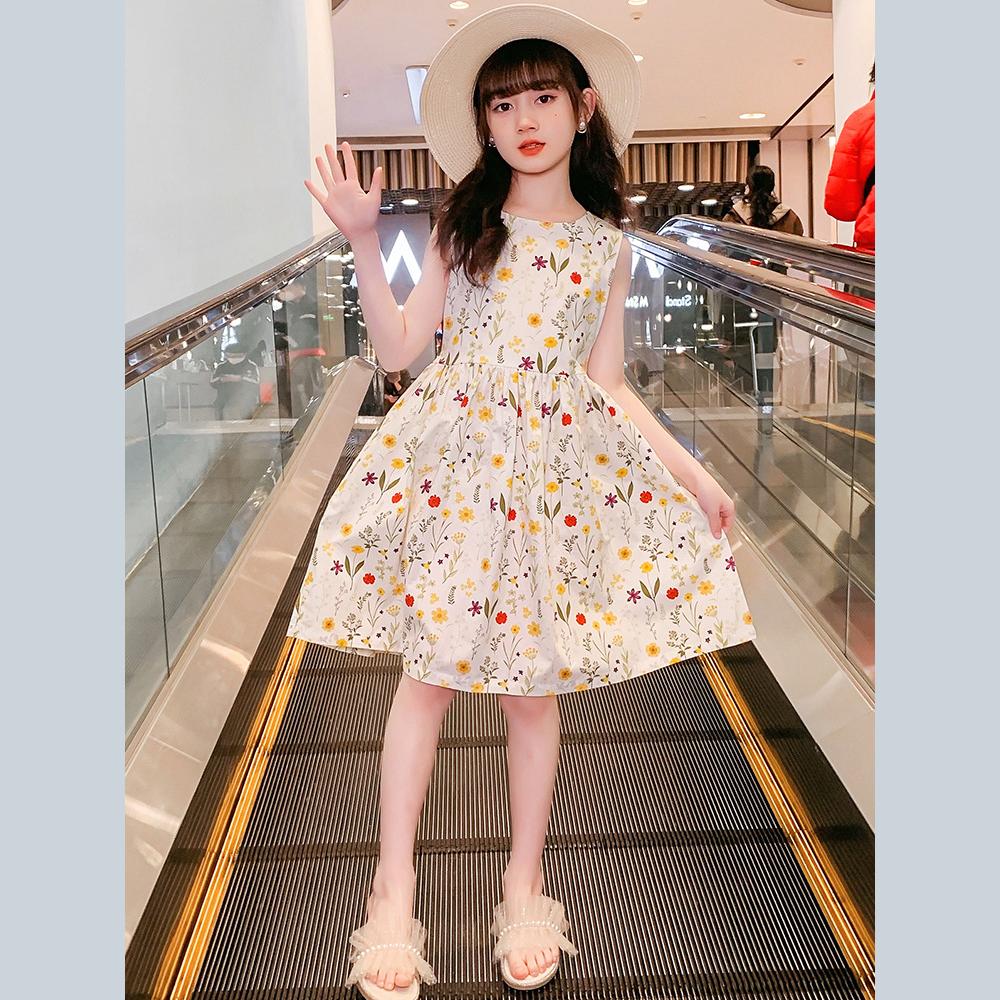 

Girl Sleeveless Floral Print Dress Children Kid Casual Summer Beach Sundress Princess Dresses Clothes 160 разноцветный