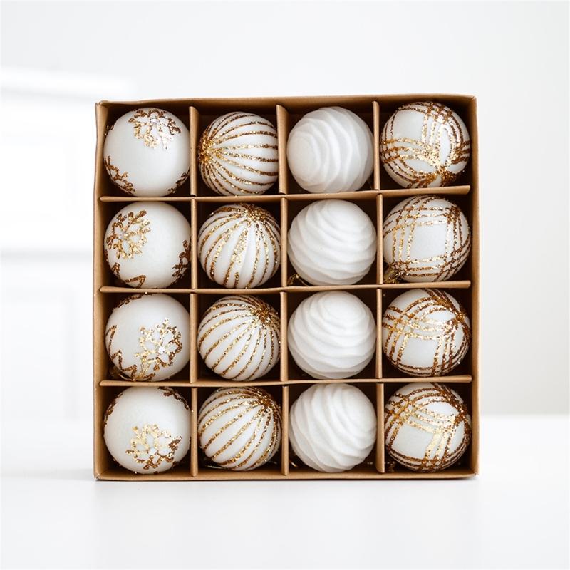 Set of 16 Baubles for Christmas Tree Handmade Decorations for Party and Home Colorful Hanging Pendants Embellishment