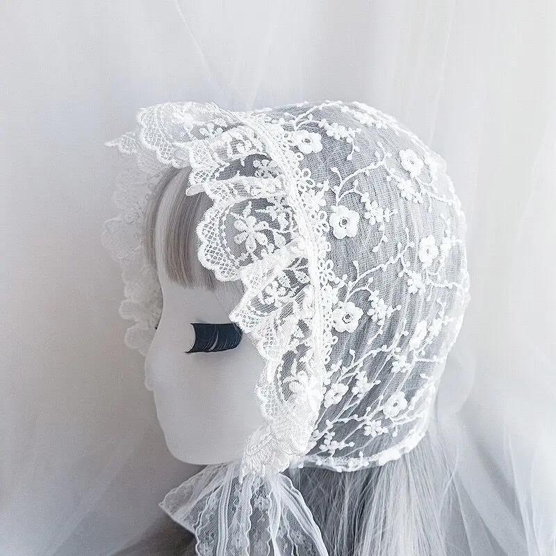 

Lolita Cap Maid Cosplay Vintage Lace Bonnet Ruffled Hat Women Girls Pumpkin Cap Lace-up Adjustable Hat