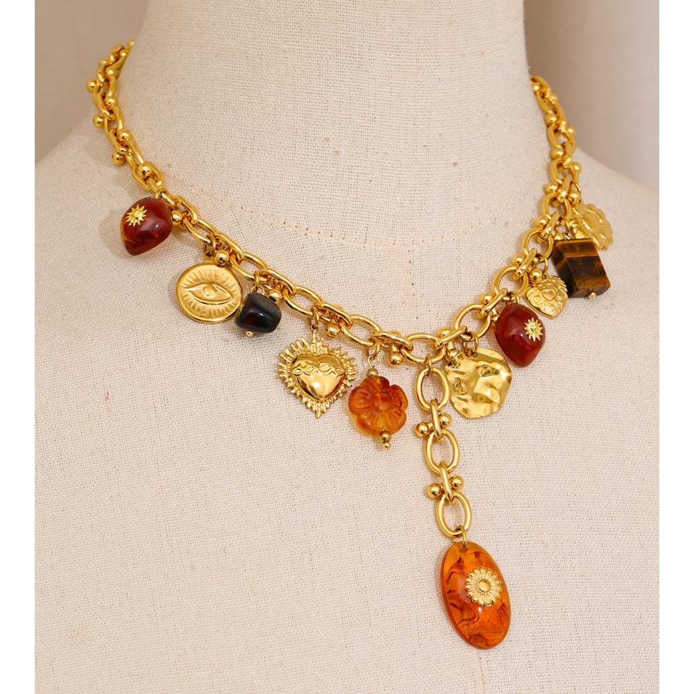 Eetit 2025 Resin Flower Heart Pendant Charms Pendant Necklace Stainless Steel Golden Chic Handmade Statement Jewelry Accessories