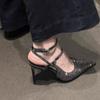 Fashion Baotou One-word Buckle Belt Rhinestone Sandals Women's Summer New Pointed Toe Shallow Mouth Stiletto Temperament High Heels