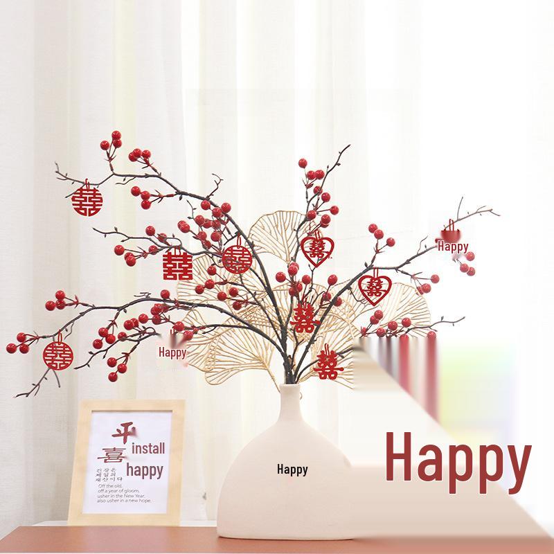 Red Berry Bonsai Scene Ornament for Wedding and Living Room Decor
